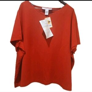 QVC Style Womens Red Short Sleeved Modal Tunic Top Size:3x Plus Size BRAND NEW